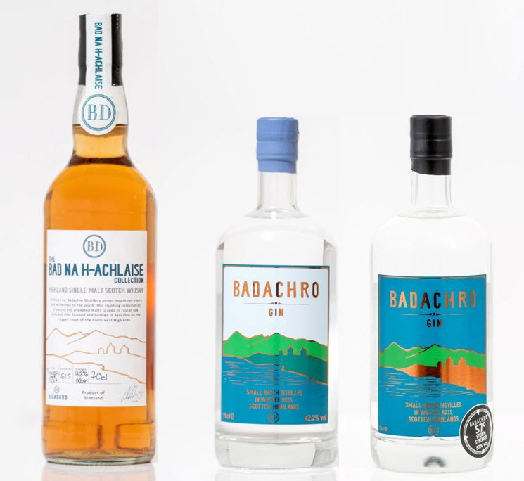 ** COMPLET **  Badachro – une minuscule distillerie sur la côte ouest écossaise au nord de l’île de Skye – 1 whisky et 2 gin – groupe de commande